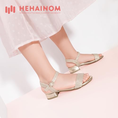 Hehainom Girls Dress Shoes Low Heels Sandals Open Toe Wedding Party School for Little Big Kids Flower Girl Shoes3