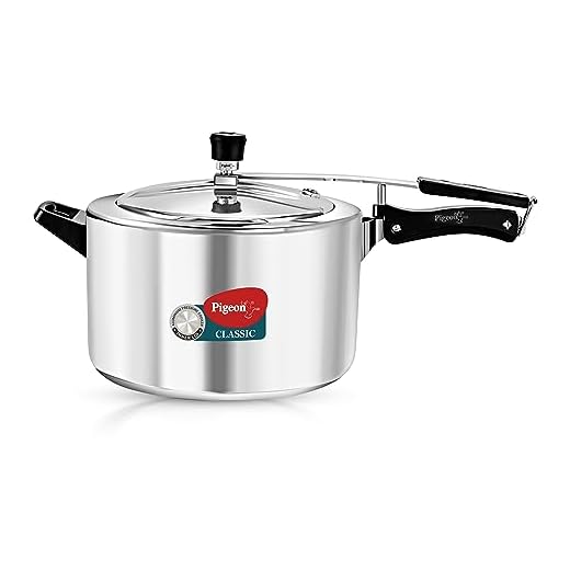 Pigeon by Stovekraft 8 Litre Classic Aluminium Inner Lid Non-Induction base Pressure Cooker (Silver) BIS Certified