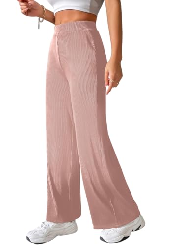 Image of Preneum Women High Waist Korean Wide Leg Trousers, Loose Fit Casual Lounge Pants, Travel, Office & Streetwear Comfortable Stylish Bottom Wear (Available Plus Size)