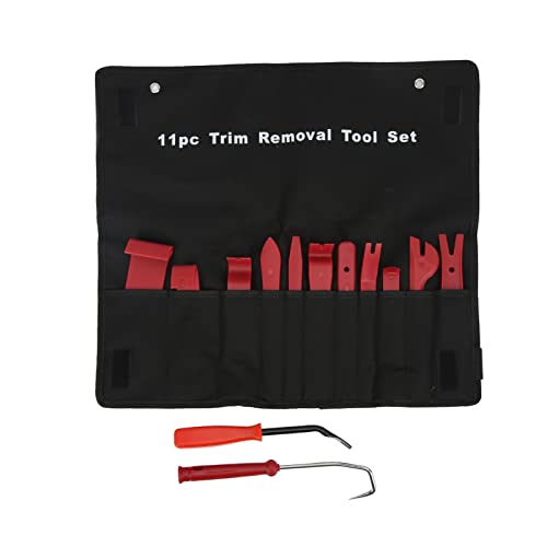 TANIQIACA 13pcs Car Trim Removal Tool Kit, Red, with 5in Screwdriver, Oil Seal Fastener Remover, Oxford Bag, for Audio Navigation Panel Door Disassembly