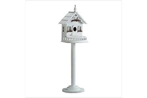 GHP Wood Tall White Victorian Birdhouse on Stand