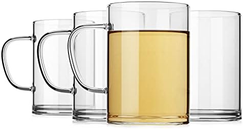 LUXU Glass Coffee Tea Cups Set of 4,Clear Glass Mugs for Hot or Cold Beverages(16 oz),Large Wide Mouth Glassware for Mocha,Latte,Water,Chocolate,Drinks and Juice,Great Gifts for Home and Office