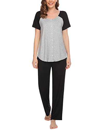 Ekouaer Women's Pajama Sets, Button Down Sleepwear Soft Pj Set with Long Pants Lightweight Nightwear Cotton Lounge Sets Pajamas Set