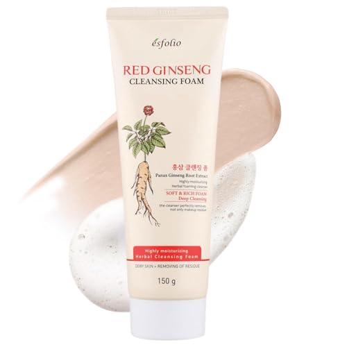 esfolio Red Ginseng Cleansing Foam – Korean Skincare Face Wash with Herbal Extracts – Creamy...