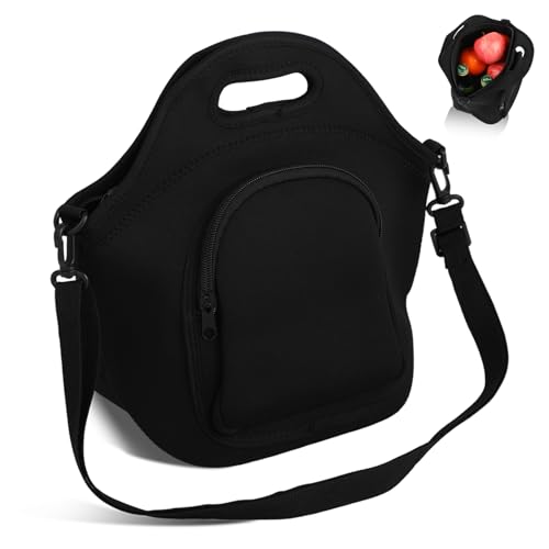 Windfromort Fiambrera Térmica con Asa – Lunch Bag en Neopreno con Separador – Lancheira Térmica y Bolsa Térmica Aislante para Oficina, Escuela, Picnic, Viajes (Negra)