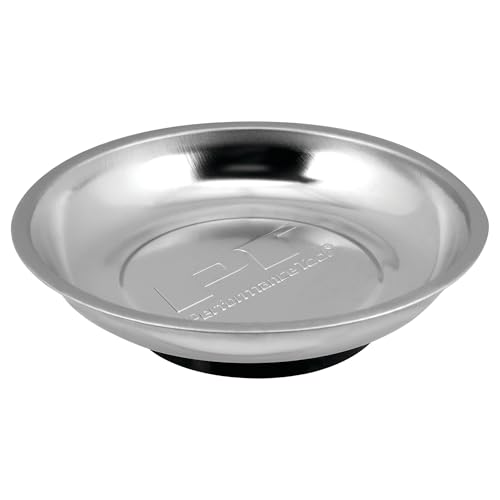 Performance Tool 20420 4-1/4 Inch Magnetic Parts Tray - Store Bolts Screws Nuts Sockets Extensions Organizer Tray Rubber Backing Mechanic Storage Tray - Silver