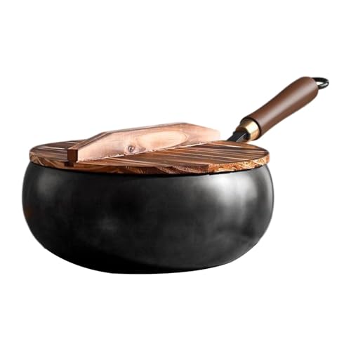 Wok de 9.45 pulgadas con mango de madera y tapa de madera