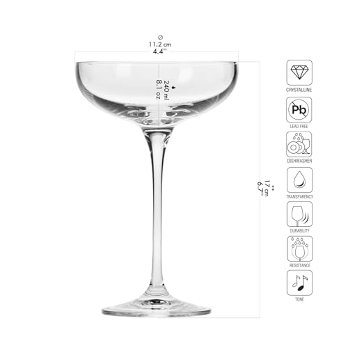 Image of KROSNO Champagne Glasses Set of 6, 8.1 oz, Harmony Collection | Coupes Champagne Crystal Set, Drinking Glasses for Prosecco, Mocktails, Mimosa, Lead-Free Glassware, Dishwasher Safe