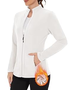 WOWENY Fleecejacke Damen Warm Gefüttert Sweatshirt mit Stehkragen Full Zip Fleece Sweatjacke Leichte Winter Outdoor Laufen Wandern(Elfenbein, S)