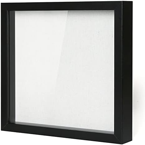 Muzilife 10x10 Shadow Box Picture Frame with Linen Board Deep Wood Glass Display Case Ready to Hang Memory Box Baby Sports Memorabilia, Awards, Medals, Wedding, Tickets and Photos (Grain Gray)