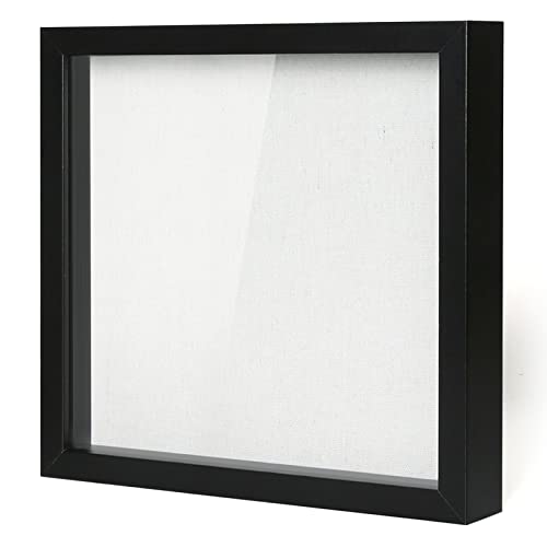 Image of Muzilife 12x12 Shadow Box Picture Frame with Linen Board - Deep Wood & Glass Display Case Ready to Hang Perfect to Display Baby & Sports Memorabilia, Pins, Awards, Medals, Tickets and Photos (Black)