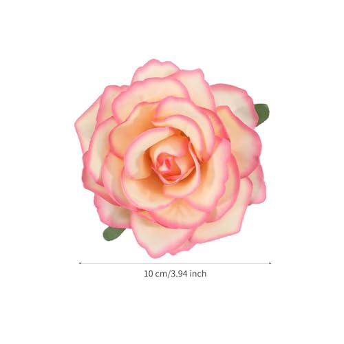 Image of 3.9 Inches Rose Hair Clip & Flower Brooches for Women | Vintage Design Clip Flowers for Hair Accessories | Charming Rose Flowers Pins for Clothes, Hairpins Party Supplies for Wedding (Pink & Beige)