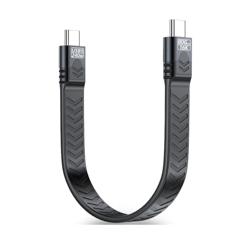 Poihiom USB5 USB-C - USB-C �V���[�g�t���b�g�P�[�u�� Thunderbolt 5/4/3,240W PD�����[�d�A80Gbps�f�[�^�]���A16K�r�f�I�AiPhone 17/16 Pro Max�AMacBook�ASSD�A�h�b�L���O�A