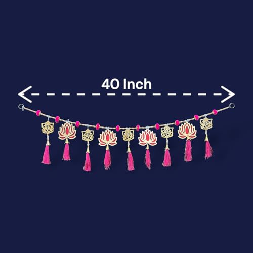 Image of Rajasthan Kraft Decorative Lotus & Ganpati Door Toran, 40 Inch - Lotus Decor Toran Door Hanging for Entryway with Ganesha Charms,Pink Tassels,Ganpati Decoration Inspired Festive Home Ornament Garland.