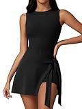 ATTRACO Golf Dress Athletic Wrap Dress Workout Dresses with Built-in Bra Athleisure Dresses Shorts Pockets Black Large