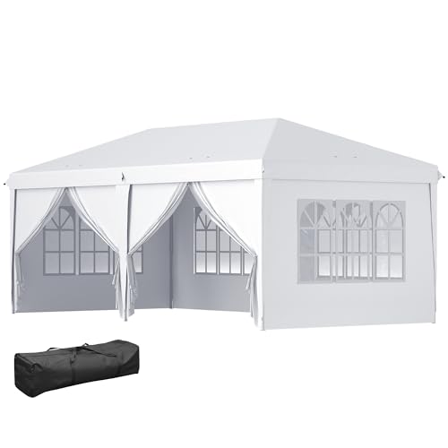 Outsunny Tonnelle de Jardin Exterieur 6x3m tonnelle Pliante Imperméable avec Parois Anti UV Barnum Pliant Hauteur Réglable Tente de réception avec Sac de...