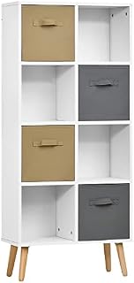 HOMCOM Freestanding 8 Cube Storage Cabinet Unit w/ 4 Fabric Drawers Handles Home Office Organisation Shelves Furniture 54.5L x 24W x 122.5H cm