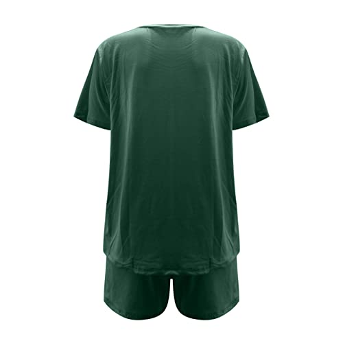 Conjunto feminino de duas peças, blusa e shorts de cor lisa com bolsos, Verde, P