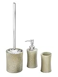 3 TLG. WENKO Bad Set Cassano Stone in beige in Stein-Optik, Badezimmer Accessoires-Set mit Seifenschale, WC-Garnitur und Zahnputz-Becher