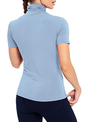 Image of AUHEGN Women's Mock Turtleneck Top Short Sleeve Lightweight Active T-Shirt (S-XXL)