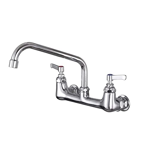 Cwm Commercial Sink Faucet With 10” Swivel Spout,8 Inch Center Wall Mount Kitchen Faucet,Dual Handles Brass Constructed,Polish Chrome #TOP24