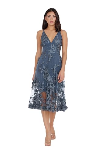 Dress the Population Women's Audrey Spaghetti Strap Midi A-line 3D Floral Dress