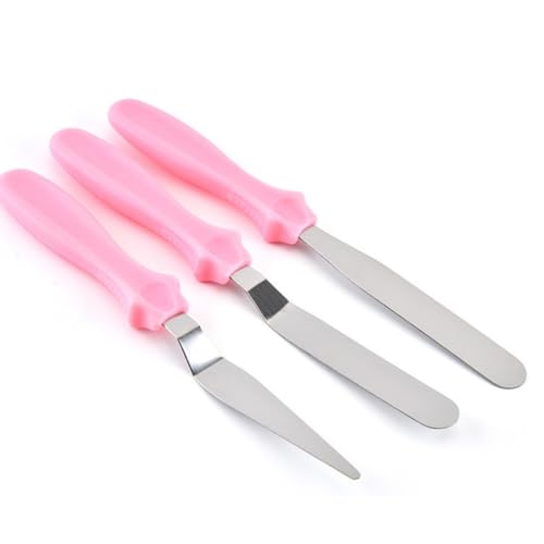 Kit 3 Espátulas Para Confeitaria Ganache Decoração de Bolo Alisar Quinar Em Inox (Rosa)