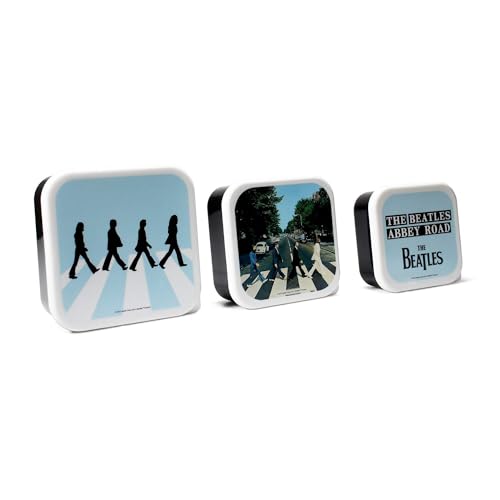 Half Moon Bay The Beatles Snack Box | Set of 3 Plastic Food Containers with Lids | Lunchbox Adult & Kids Bento Lunch Box | Retro Food Storage Containers | Kids Snack Boxes & Sandwich Box | Abbey Road