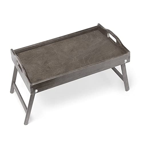 Maverton Vassoio da Colazione a Letto - Tavolino Pieghevole Grigio in Legno con Manici e Bordo Rialzato - Tavolo Multiuso 50 x 30 cm - regalo donna - regalo uomo