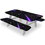 3PCS Fitted Tablecloths for 6 Foot Rectangle Tables, Quantum Realm Pattern Printed on Stain Resistant Furniture Covers for Outdoor Seating, for Daily Use and Family Meals, 6FT (72'x30'+72'x12'*2)