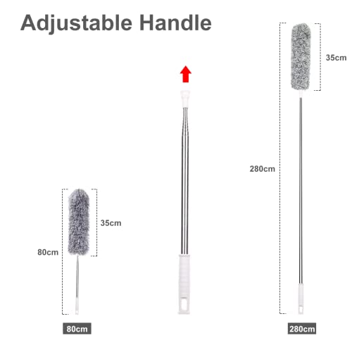 Image of Microfiber Duster with Extension Pole and Bendable Head, Extra Long Duster Ideal for Cleaning Spider Web, Wall, Ceiling Fan, high Ceiling,Furniture (Brown)