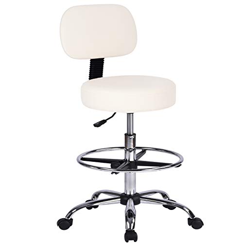 Amolife Drafting Chair High Rolling Stool Height Adjustable Swivel with Back Cushion, Foot