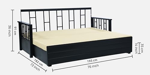 Image of Wiki 3 Seater Metal Sofa Cum Bed with Hydraulic Storage | King Size Sofa Cuma Bed | 3 Seater Sofa Set, Metal Sofa Set for Living Room (Matte Black Finish with White Cushion)