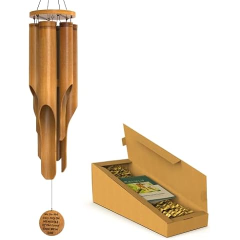 Nalulu Memorial Bamboo Wind Chimes - Sympathy Windchimes for Loss of Loved Ones, Medium, Handcrafted with Calming Deep Tones, Remembrance Condolence Gift or Home Decor Cover