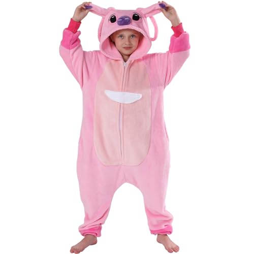 SWEETXIN Kids Unise Onesie Pajamas Plush One Piece Halloween Costume Cosplay Sleepwear for Girls Boys (8 Years,Red Stitch)