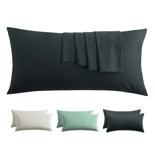 RUIKASI Kissenbezug 40 x 80 Baumwolle 2er Set - Kopfkissenbezug 40x80 Grau mit Reißverschluss Bezug für Kissen 40x80cm Anthrazit, Cotton Pillow Cover Pillowcase