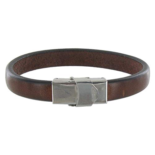 LES POULETTES BIJOUX - Mann Armband Leder Dunkelbraun Breite Schließe aus Edelstahl - grobe 23 cm Cover