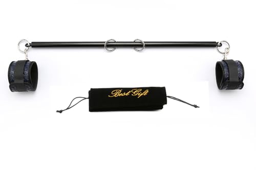 Adjustable Spreader Bar Set with 2 Adjustable PU Straps, Workout Bar, Sports Training Fitness Gear Home Indoor Gyms (Black+blue)