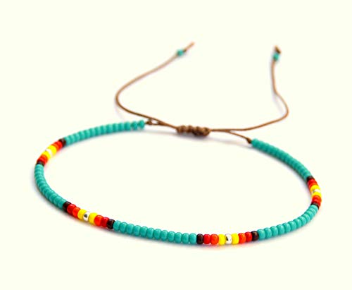 Boho Beaded Anklets For Women And Teen Girls, A Set Of Bohemian Hippie Adjustable String Anklets, Unique Colorful Waterproof Beach Summer Foot Jewelry, Native American Style, Handmade By Tribes #TOP3