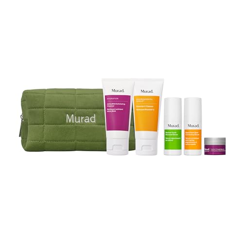 Murad Core Essentials Trial Kit 5-Piece Travel AM/PM Regimen & Cosmetic Pouch with Cleansers Retinol & Dark Spot Serums & Gel Moisturizer Brightening Smoothing & Hydrating Gift Set