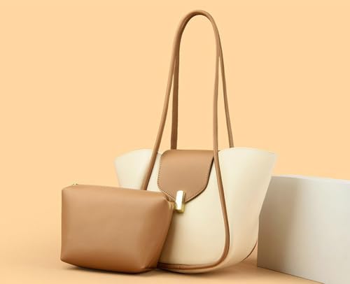 Women's Leather Tote Bag Set Practical Large Purse with Small Crossbody Bag Top Handle Designer Hobo for Daily Use2