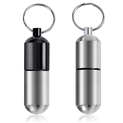 2 Pack Keychain Pill Holder, Mini Portable Pill Case Bottle for Purse, Waterproof Pocket Pill Box EDC Medicine Container Nitro Pill Fob Carrier for Outdoor Travel Camping