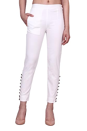 Image of POPWINGS Women Casual Mid Rise Stretchable Red Cotton Trouser