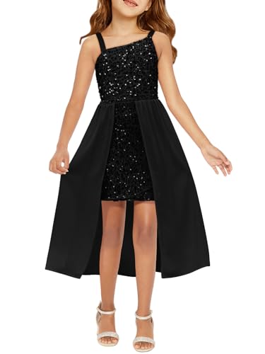 Haloumoning Girls Sequin Dress Kids Formal Sparkly One Shoulder Prom Party Dresses 4-14 Years