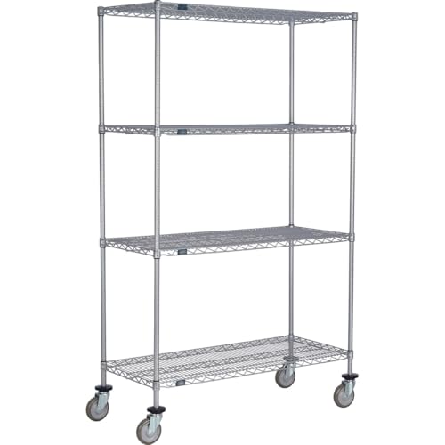 Global Industrial C30365PEP4 Nexel 4 Shelf Truck Nexelate 36 x 30 x 60 in. - Polyurethane Swivel Casters - Silver