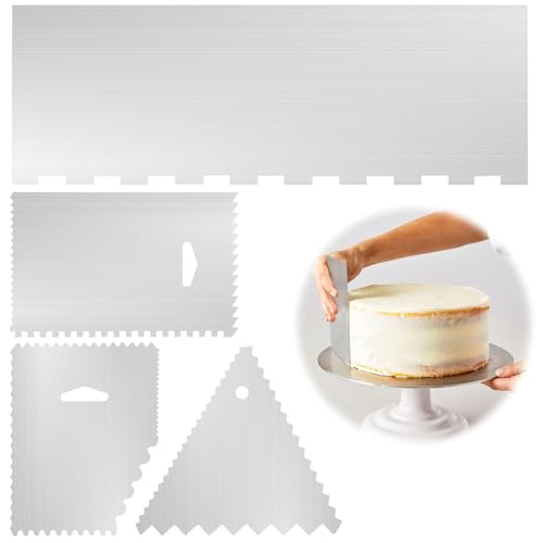 UOCAI 4 espátulas para tartas de acero inoxidable para alisar, raspador de tartas, rascador de cocina, rascador de tartas, rascador, espátula, espátula, rascador para tartas, crema de mantequilla, DIY
