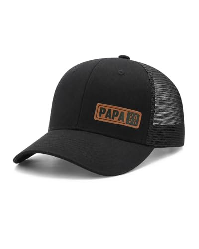 HAFOUXIGM Papa Est 2026 Trucker Hat for First Time Dad Gifts for New Daddy Husband from Daughter Son Wife Black