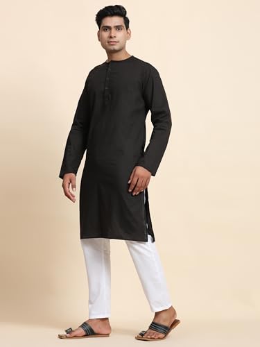 Image of Men's Pure Cotton Solid Kurta Pajama Set Round Neck Casual Yoga Dress