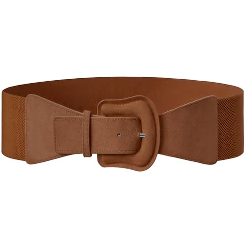 Aupuls Breiter Gürtel Damen für Kleid Wildleder Taillengürtel Braun Stretchgürtel AUPB011 Brown L