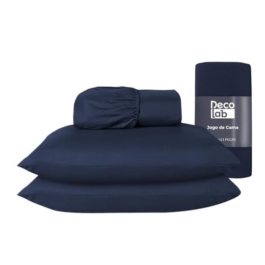 Decolab Jogo De Cama 3 Peças Básico Algodão (Azul-marinho, Queen)